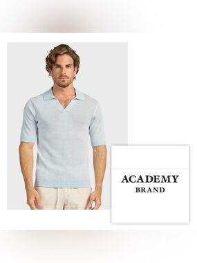 NWT $70 ACADEMY BRAND Australia Men's L beach Blue Pyne Knit pullover Polo Shirt